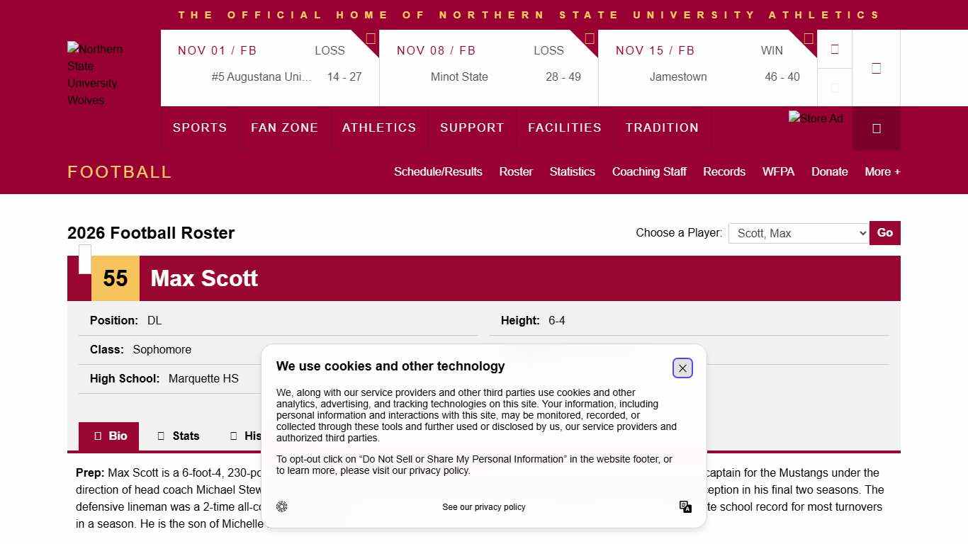 Max Scott - 2026 - Football - Northern State University Athletics