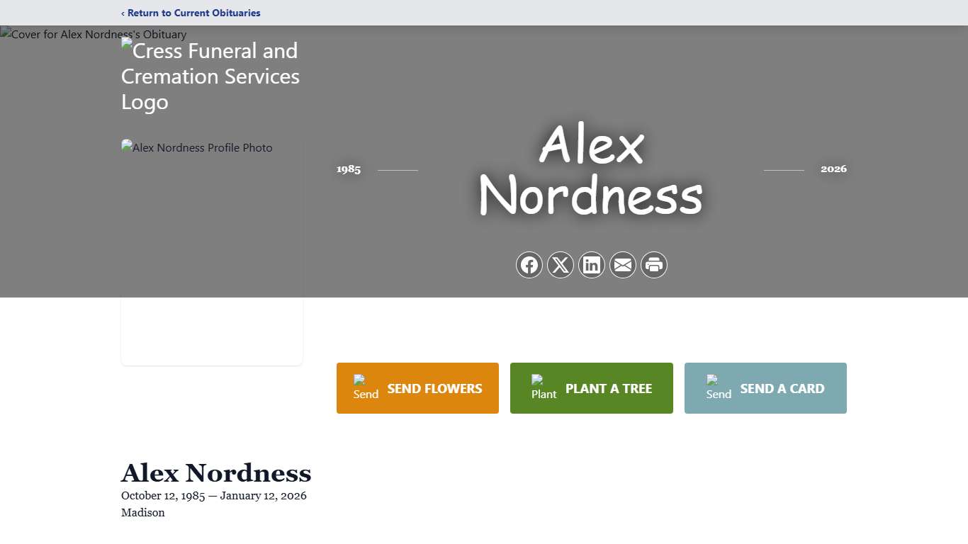 Alex Nordness Obituary January 12, 2026 - Cress Funeral and Cremation Services
