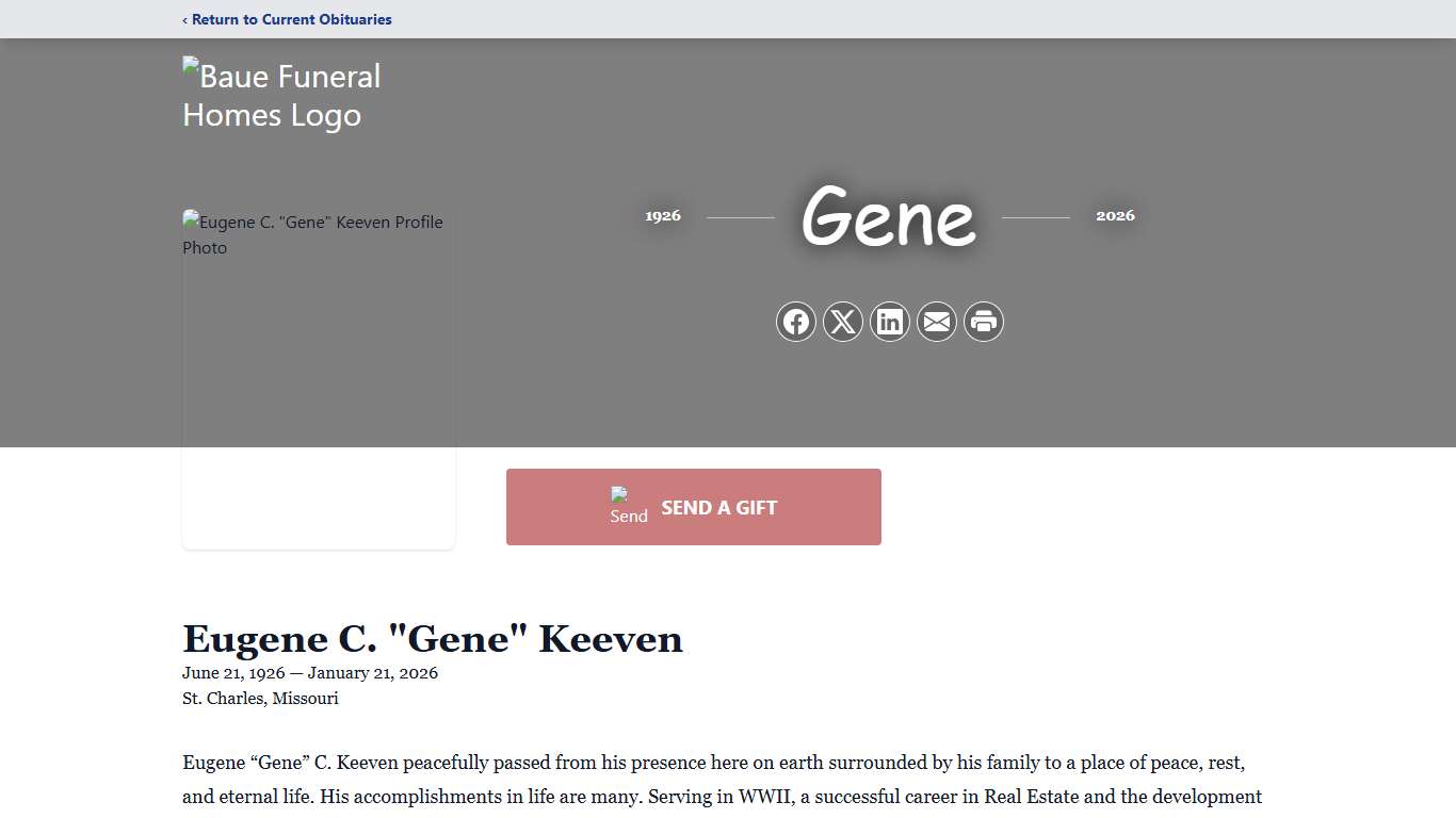 Eugene C. "Gene" Keeven Obituary January 21, 2026 - Baue Funeral Homes